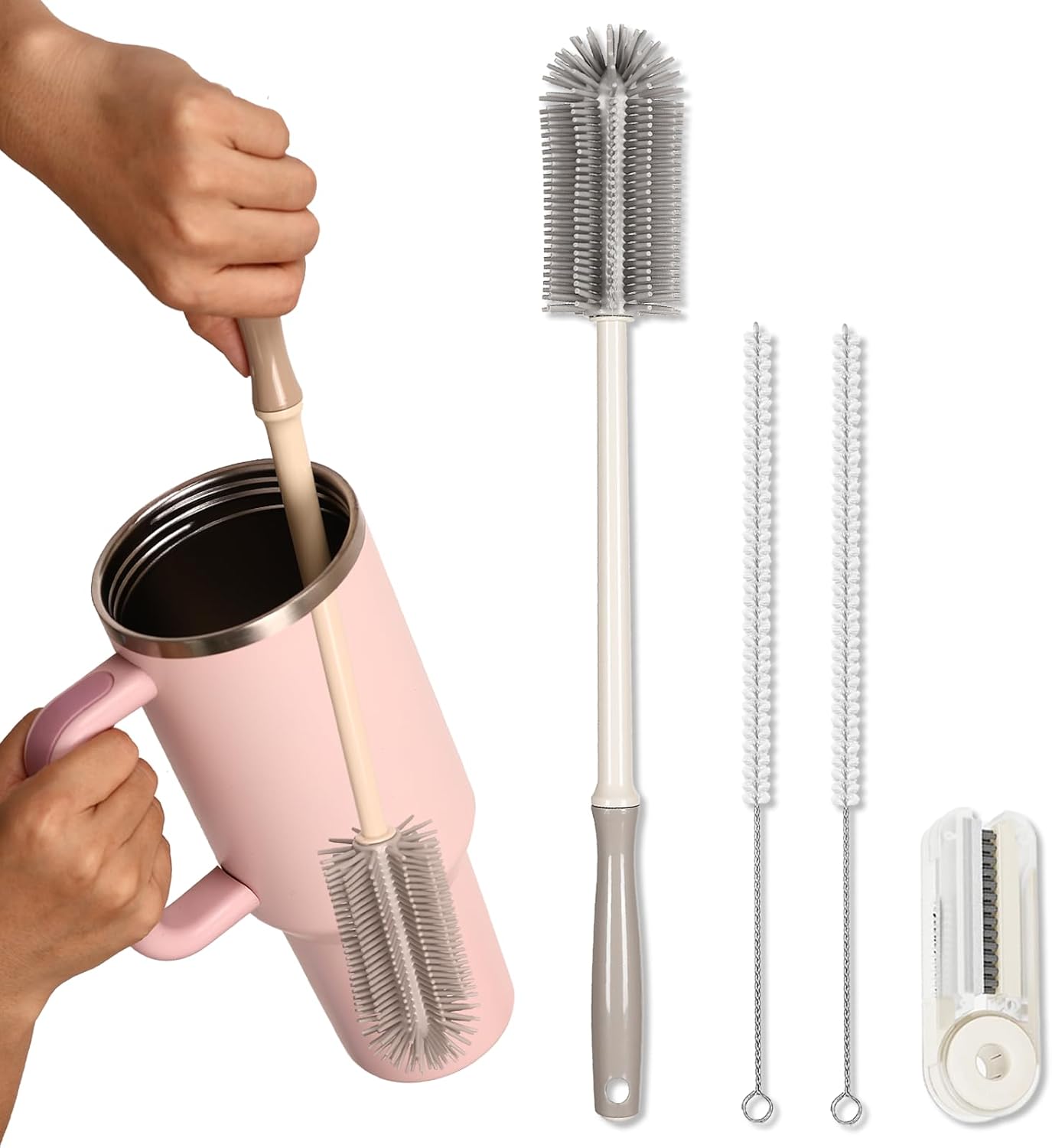 15.7" Silicone Bottle Brush Set - 6 Pack Water Bottle and Straw Cleaner Brush Long Handle for Hydro Flasks, Sports Bottles & Reusable Straw, Narrow Neck Containers, Tumblers, Glassware