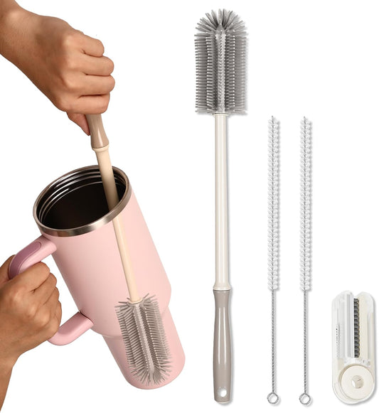 15.7" Silicone Bottle Brush Set - 6 Pack Water Bottle and Straw Cleaner Brush Long Handle for Hydro Flasks, Sports Bottles & Reusable Straw, Narrow Neck Containers, Tumblers, Glassware