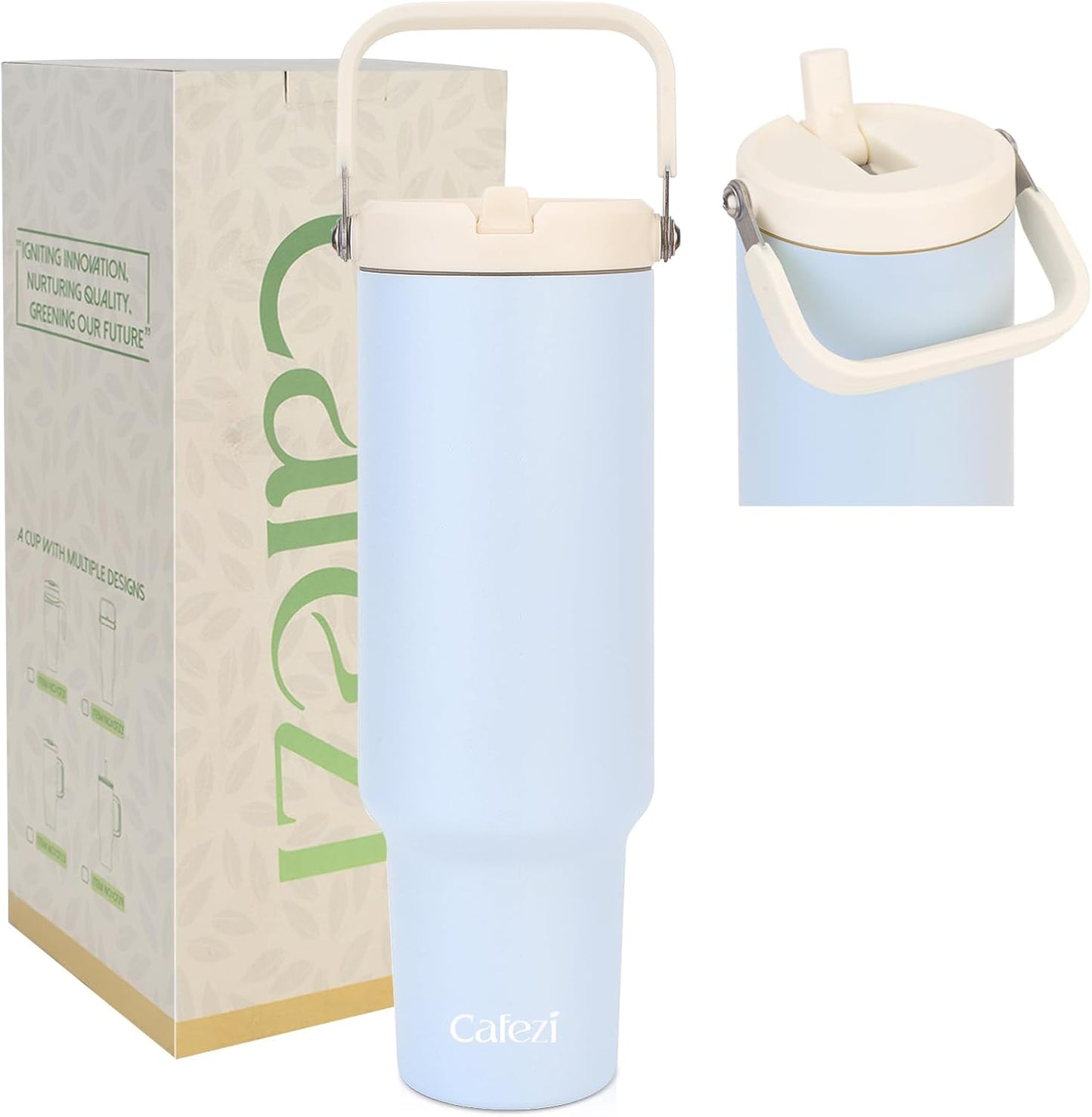 40 oz Insulated Tumbler with Top Handle and Flip Straw, Vacuum Insulated Stainless Steel Cup with Leak-Proof Lid, Sweat-Free, Fits Cup Holder, Keeps Ice Cold up to 30 Hours