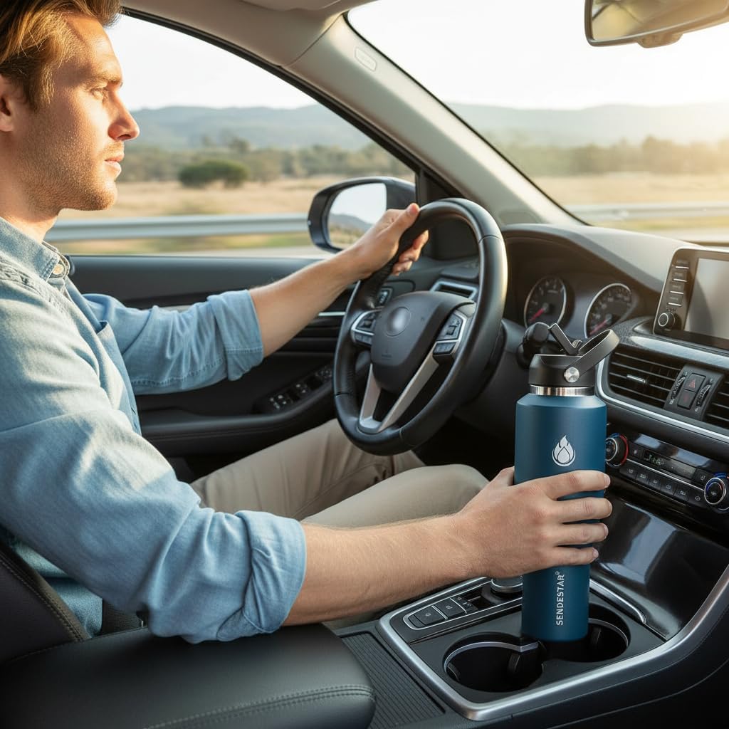 SENDESTAR 40oz Water Bottle Wide Mouth Stainless Steel Vacuum Insulated Double Wall with Straw Lids Fit in Any Car Cup Holder