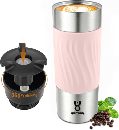 Travel Coffee Mug with 360°Lid, Travel Coffee Tumbler 16 oz Leak Proof, Stainless Steel Insulated Travel Mugs for Hot and Cold Spill Proof Leak Proof (Purple)