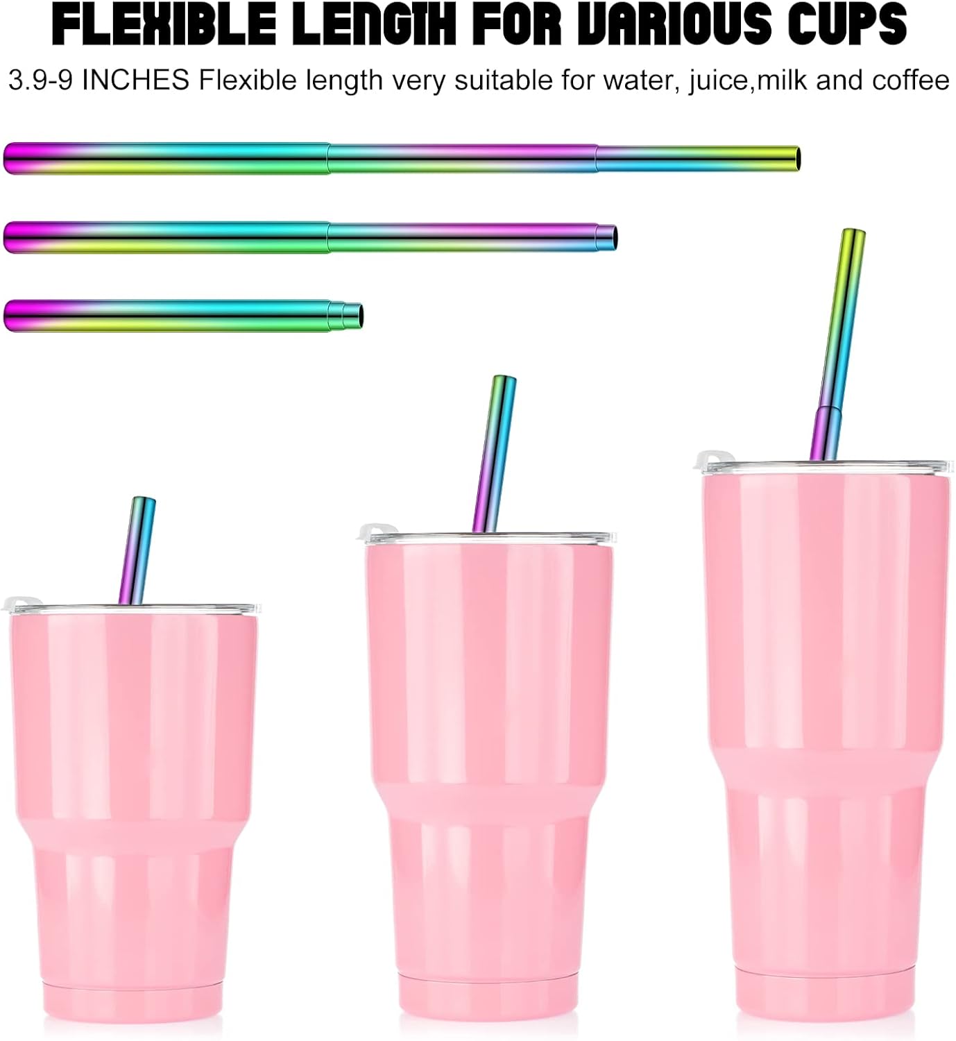 Zubebe 8 Pack Metal Reusable Straw Collapsible Straws Stainless Steel Drinking Straw with Plastic Case Silicone Tip and Cleaning Brush and Keychain Long Telescopic Portable for Travel Work