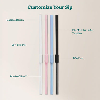 REDUCE Reusable Cold1 Flex Straws, Flip and Sip Silicone-Tritan Combo Replacement XL Straws, 4-Pack of BPA-Free, Dishwasher-Safe, Fits Most 24 oz to 50 oz Tumblers and Travel Mugs, Assorted Colors