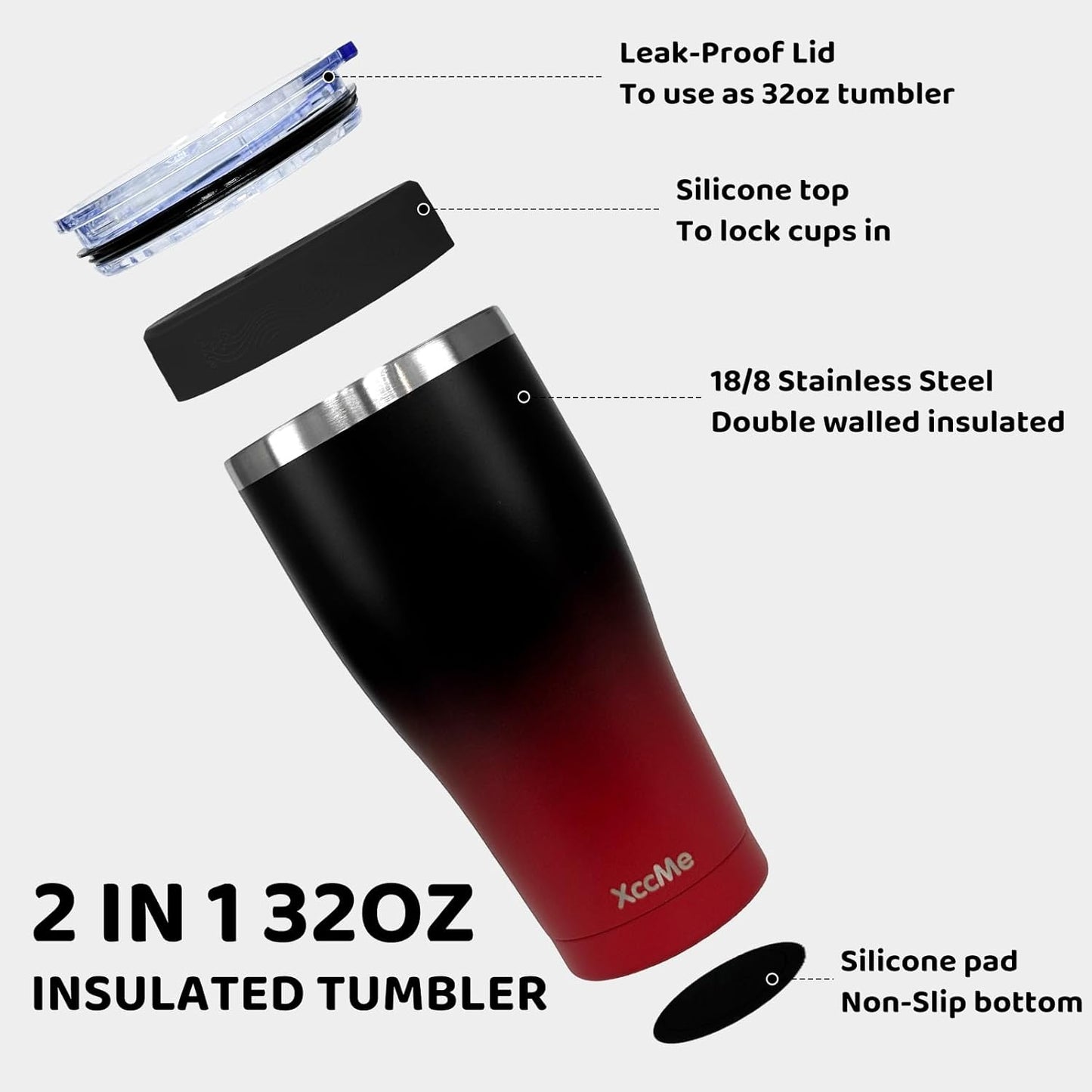 Universal Iced Coffee Sleeve,32oz Double Wall Stainless Steel Insulator Fits 16-32oz Starbucks/Dunkin/McDonalds Cups,Reusable Iced Coffee Cup Holder,Leak-Proof Tumbler for Hot,Cold Drink