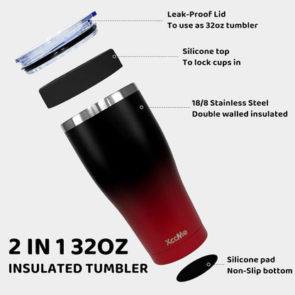 Universal Iced Coffee Sleeve,32oz Double Wall Stainless Steel Insulator Fits 16-32oz Starbucks/Dunkin/McDonalds Cups,Reusable Iced Coffee Cup Holder,Leak-Proof Tumbler for Hot,Cold Drink