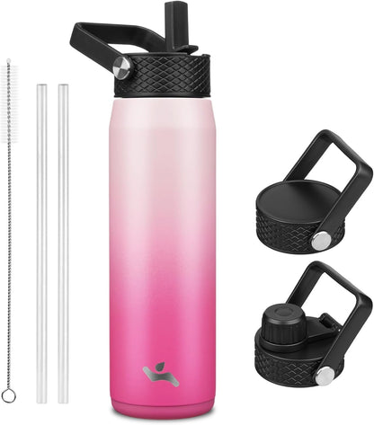 Konokyo 22oz Stainless Steel Bottles with 3 Lids Sport Insulated Water Bottle,Mint