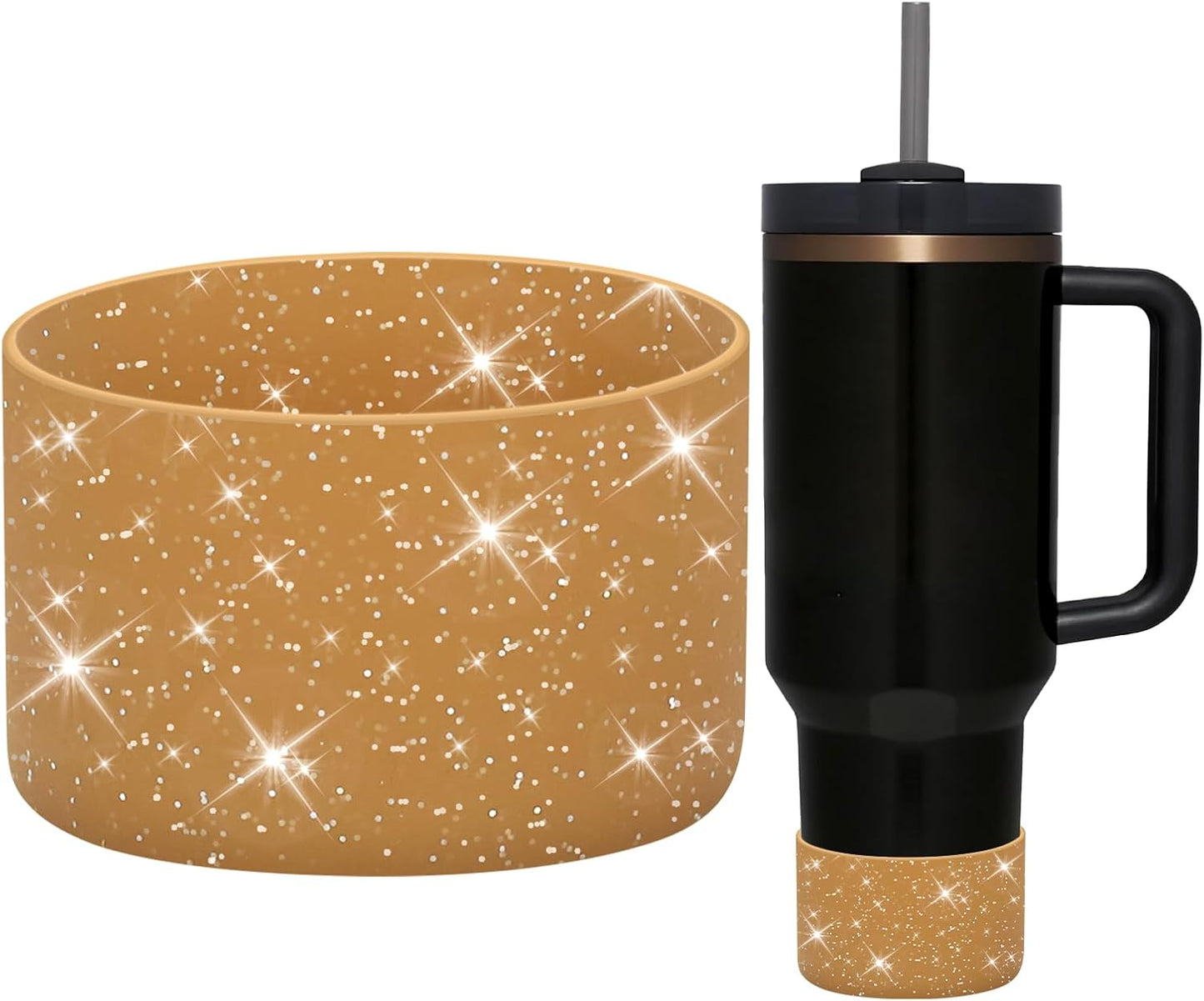 WUQID Protective Bling Silicone Boot Sleeve, Compatible with Stanley Tumbler 20-40oz & Hydro Flask Bottle 12oz-24oz, Glitter Reduces Dents Sleeve Cover for More Bottles/Tumblers Bottom of 2.83-2.95in