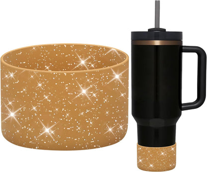 WUQID Protective Bling Silicone Boot Sleeve, Compatible with Stanley Tumbler 20-40oz & Hydro Flask Bottle 12oz-24oz, Glitter Reduces Dents Sleeve Cover for More Bottles/Tumblers Bottom of 2.83-2.95in