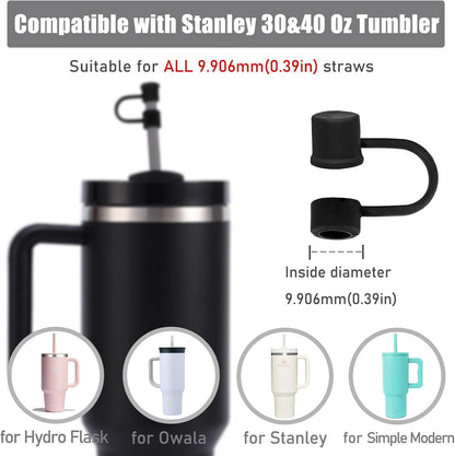 6PCS Silicone Straw Covers Cap Compatible with Stanley Cup 30-40 oz Tumbler with Handle 10mm Straw Toppers，Dust-Proof Reusable Straw Cover for Stanley Cup Accessories (Black)