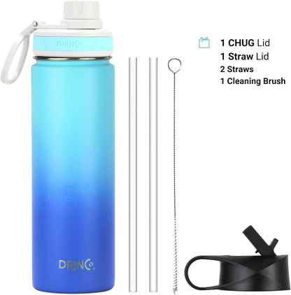 Drinco Stainless Steel Water Bottle Spout Lid Vacuum Insulated Double Wall Water Bottle Wide Mouth (40oz 32oz 22oz 18oz 14oz) Leak Proof Keep Cold Sport Camping Hiking (22 oz, 22oz Black)