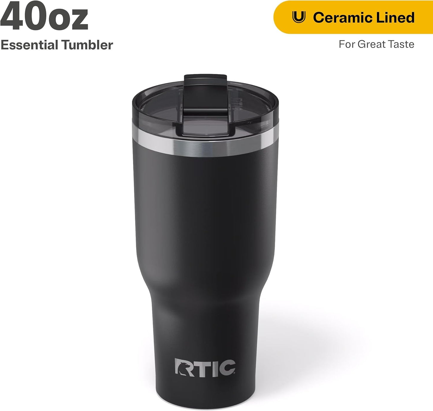 RTIC 20oz Essential Tumbler with Lid, Ceramic Lined, Insulated, Stainless Steel, Metal, Double Wall Vacuum-Insulation, Travel Cup for Iced Coffee, Tea, Hot and Cold Drink, Graphite