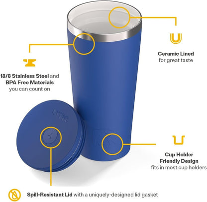 RTIC 20oz Everyday Tumbler Insulated Stainless Steel Portable Travel Coffee Cup with Straw, Ceramic Lining, Spill-Resistant Lid, BPA-Free, Hot and Cold Drink, Beach