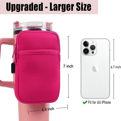 LMYUHONG Water Bottle Pouch For Stanley cup accessories 40oz 20oz 30oz,tumbler pouch with Versatile Pocket, for Cards, Keys,Earphone. Fits for Phones, Use for Running, Walking, Hiking,Biking,DeepPink