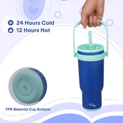 Konokyo 30 oz Tumbler with Side Handle, Insulated Water Bottle with Straw and 2 in 1 Lid, Stainless Steel Cup Travel Coffee Mug for Sports Office Gym,Purple