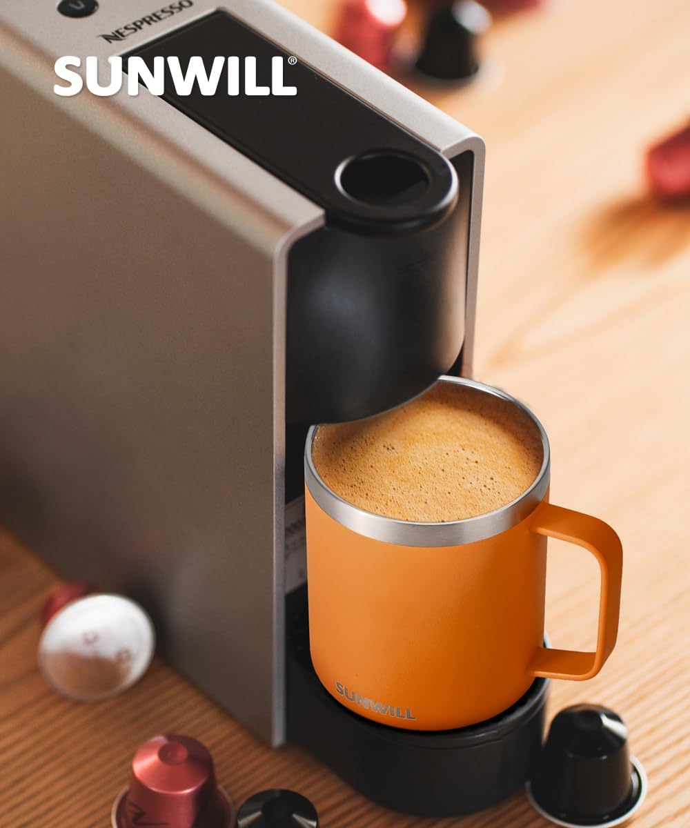 SUNWILL Travel Coffee Mug with Lid, Insulated Tumbler with Handle, 14 oz Stainless Steel Cup for Ice, Water, Tea, Rose Gold