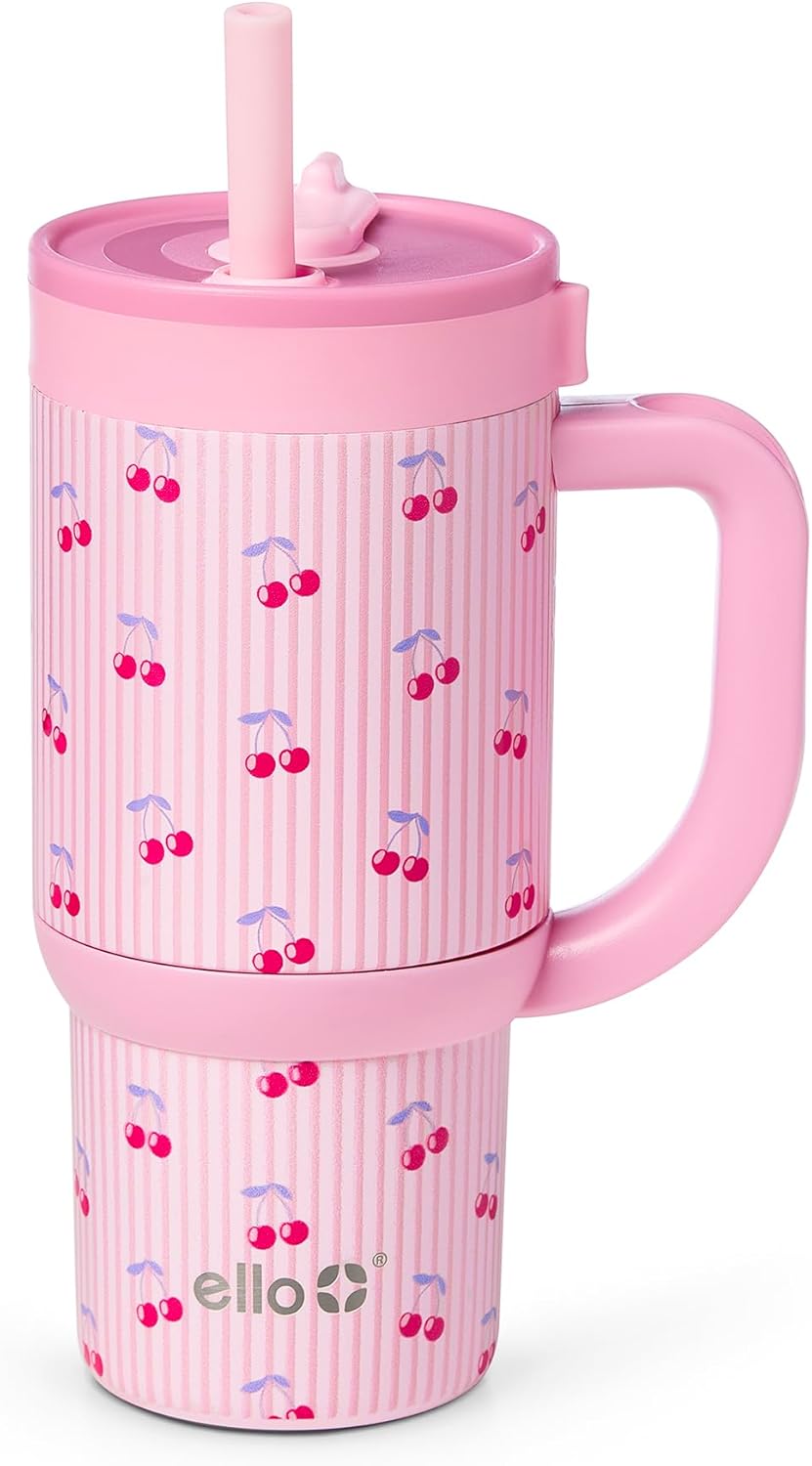 Ello Oasis 18oz Kids Tumbler with Handle & Retracting Straw, 100% Leakproof Reusable Insulated Stainless Steel Cup, Gifts for Teens Girls Boys, Keeps cold for 18 Hours, Cup Holder Friendly, Glacier