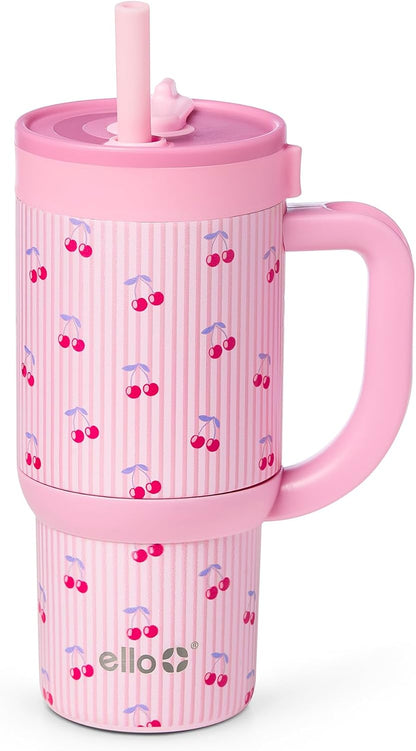 Ello Oasis 18oz Kids Tumbler with Handle & Retracting Straw, 100% Leakproof Reusable Insulated Stainless Steel Cup, Gifts for Teens Girls Boys, Keeps cold for 18 Hours, Cup Holder Friendly, Glacier