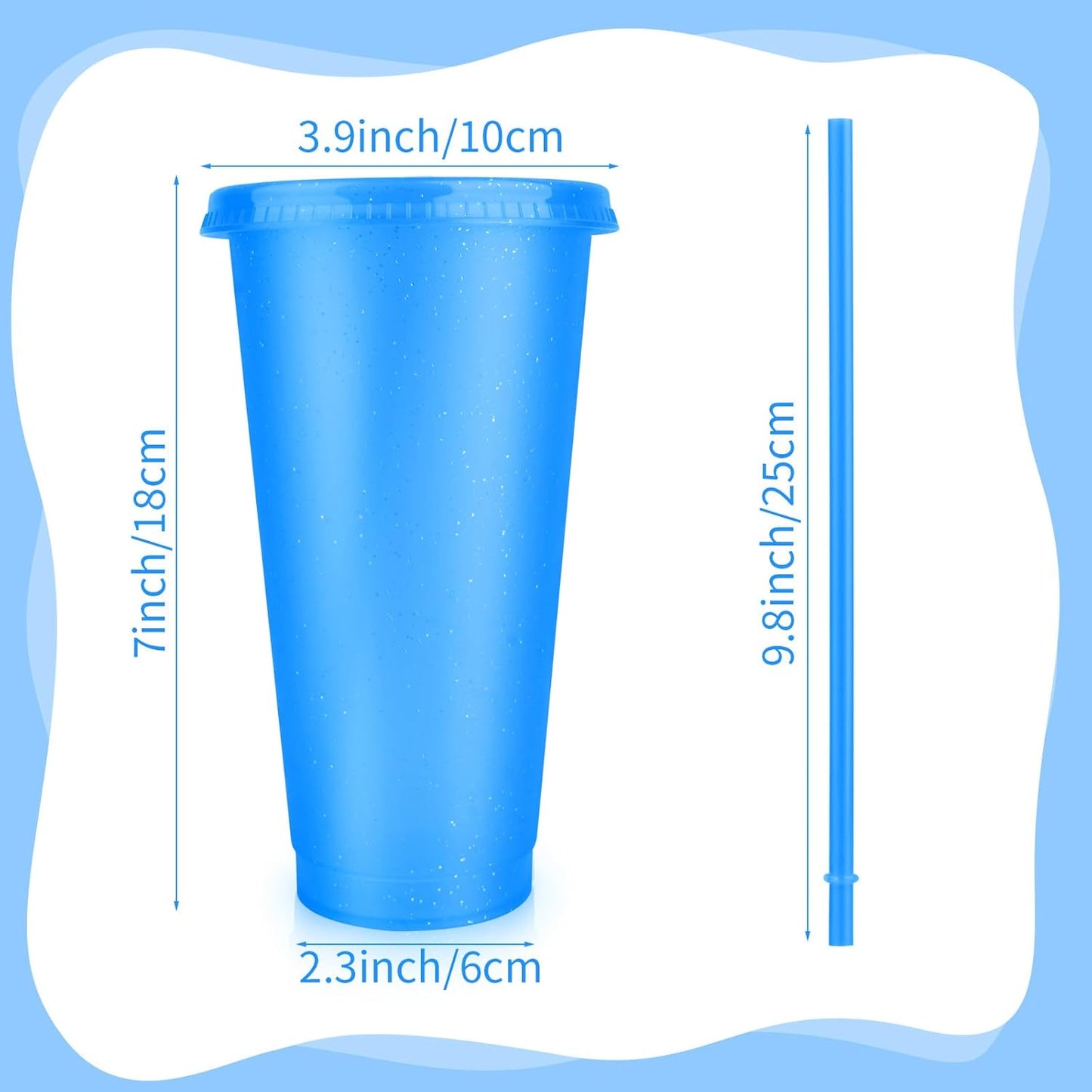 Hxezoc 16-Piece Reusable Cups with Lids and Straws, 24 oz Glitter Plastic Tumbler Iced Coffee Cups Travel Mug Cup for Smoothie Juices Beach or Bachelor Party (Black)