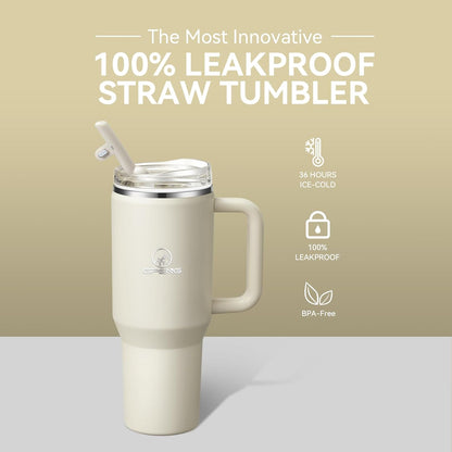 Gpeng 30/40/50 oz Tumbler with Handle, Water Bottles with Straw Lid, Insulated Stainless Steel Travel Mug Cup Holder Friendly, Keep Drinks Cold or Hot for Hours (LightGrey, 50 oz)