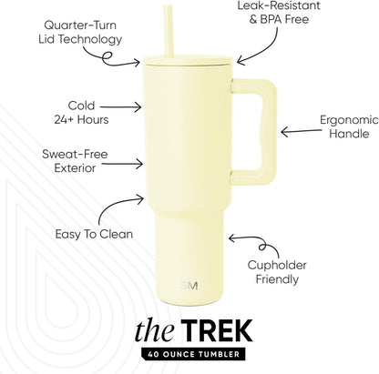 Simple Modern 40 oz Trek Tumbler with Handle and Straw Lid | Cup Holder Friendly Insulated Stainless Steel Travel Mug | Sea Glass Sage - Colors C