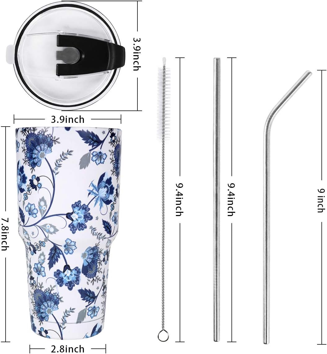SYACOT 30oz Tumbler Double Wall Stainless Steel Vacuum Insulated Travel Mug with Splash-Proof Lid Metal Straw and Brush