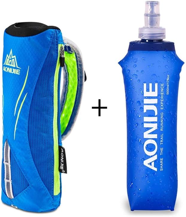 AONIJIE Quick Grip Handheld Water Bottle for Running, Hand Strap Hydration Pack with 500ml Handheld Soft Flask Water Bottle (Black)