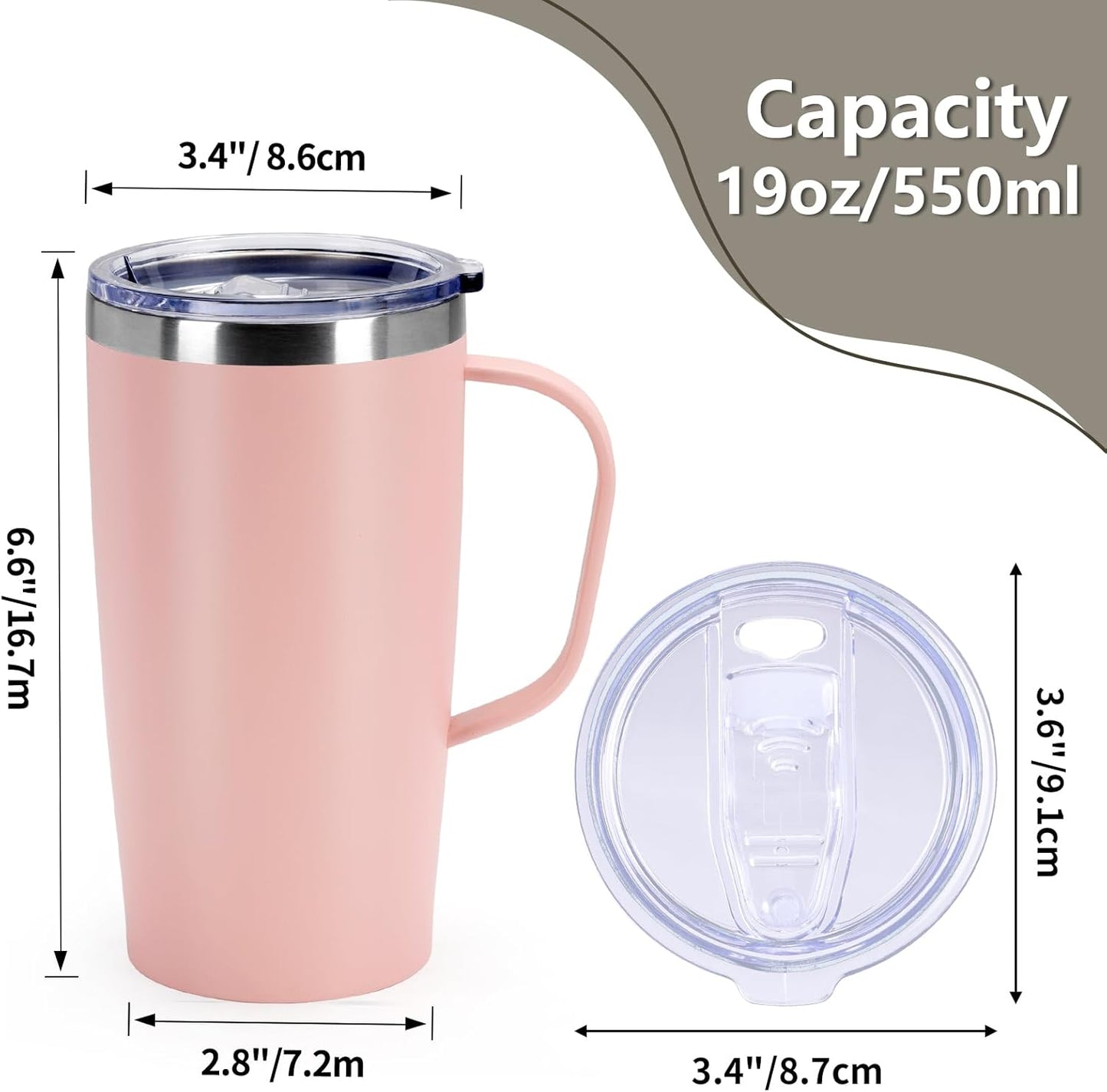 Trwcrt 19oz Insulated Coffee Mug with Handle, Double Wall Vacuum Stainless Steel Travel Coffee Tumbler, Blue