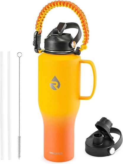 RAYMYLO 40 oz Insulated Water Bottle with Straw fit in Car Cup Holder, Triple Wall Vacuum Stainless Steel(Cold 48 hrs, Hot 24 hrs), Leakproof & Non-BPA, Hydro Travel Flask with Straw and Spout Lid