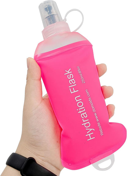 GYGYL Soft Flask, TPU Collapsible Soft Water Bottle for Hydration Pack, Running Vest, Leak-Proof Folding Water Bottle for Hiking Cycling Climbing Jogging-250ml Grey