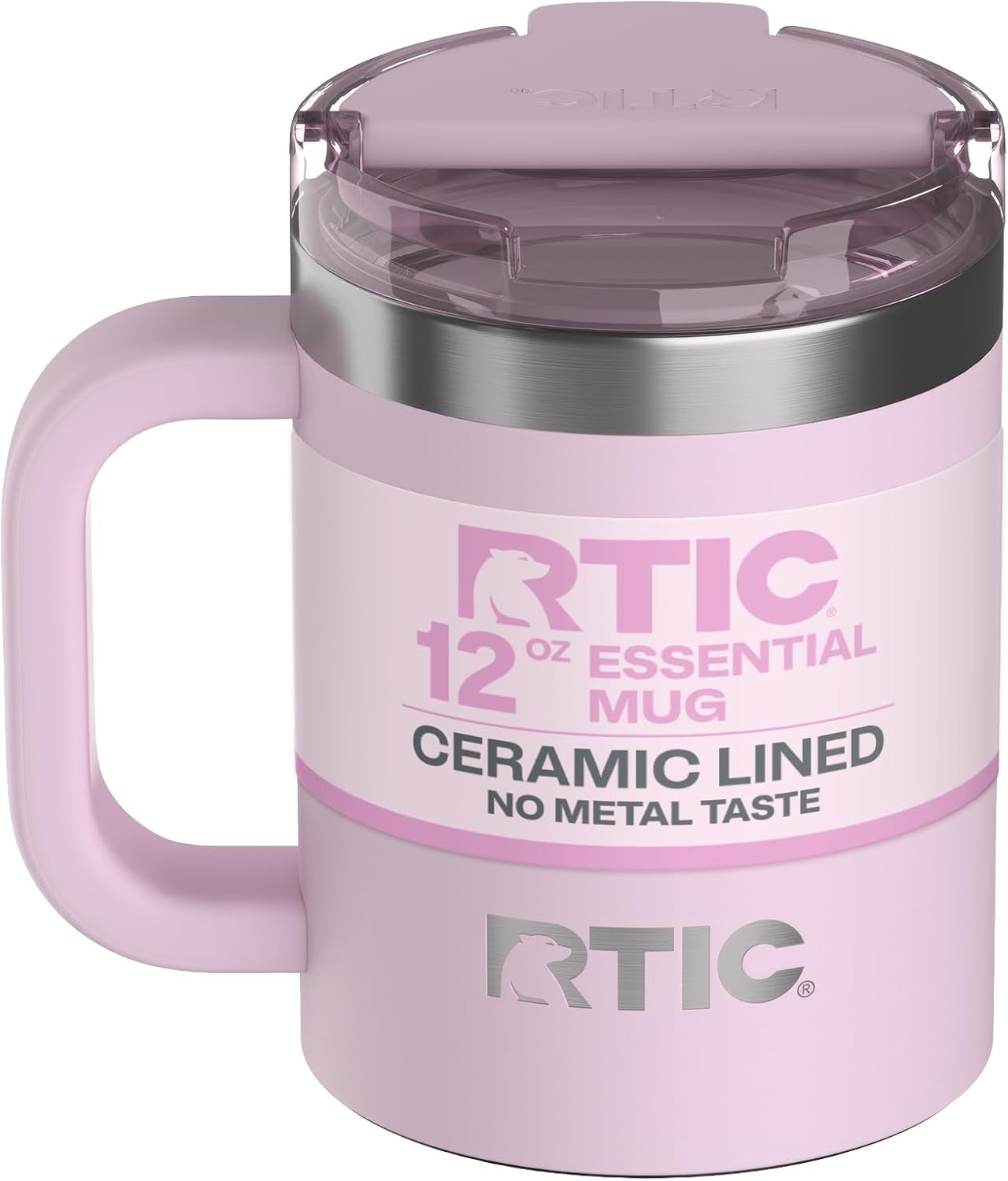 RTIC 12oz Essential Mug with Lid and Handle, Ceramic Lined, Insulated, Stainless Steel, Metal, Double Wall Vacuum-Insulation, Portable, Travel Cup for Hot and Cold Drink, Beach