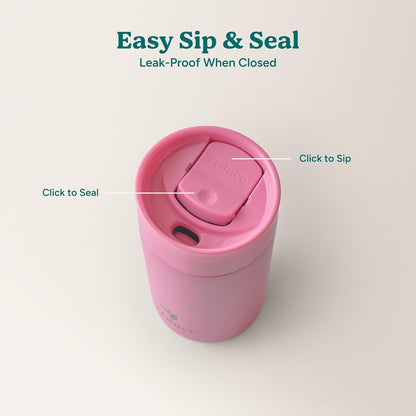 REDUCE Perk 10oz Insulated Coffee Tumbler – Leak-Proof with Lockable Lid and Vacuum Insulation–Durable Stainless Steel–Fits Car Cup Holders–One-Handed Travel Mug in Sand Leopard Print-Gentle Lavender