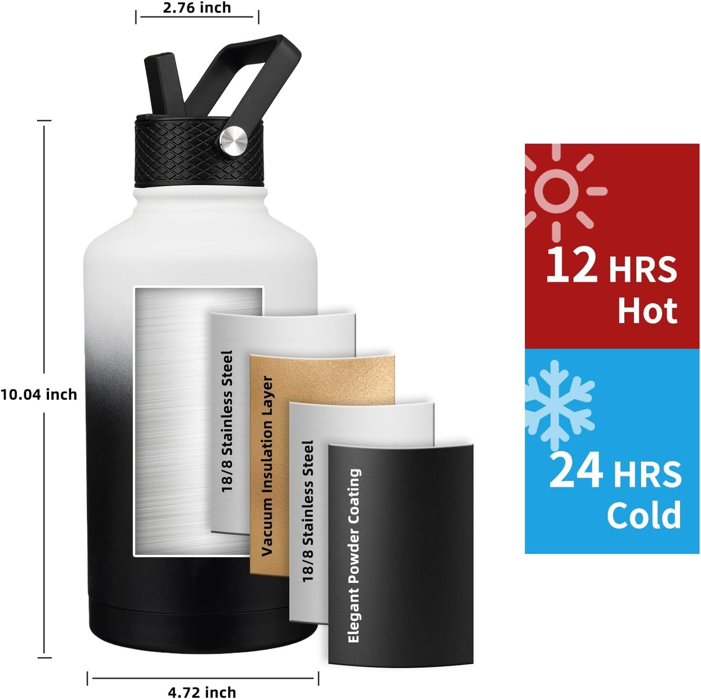 Insulated Water Bottle 40oz,Triple Wall Vacuum Stainless Steel(Dishwasher Safe),Leak Proof & Non-BPA,Flask Jug with Paracord Handle & Straw Spout Lids Sports Cherry Blossom