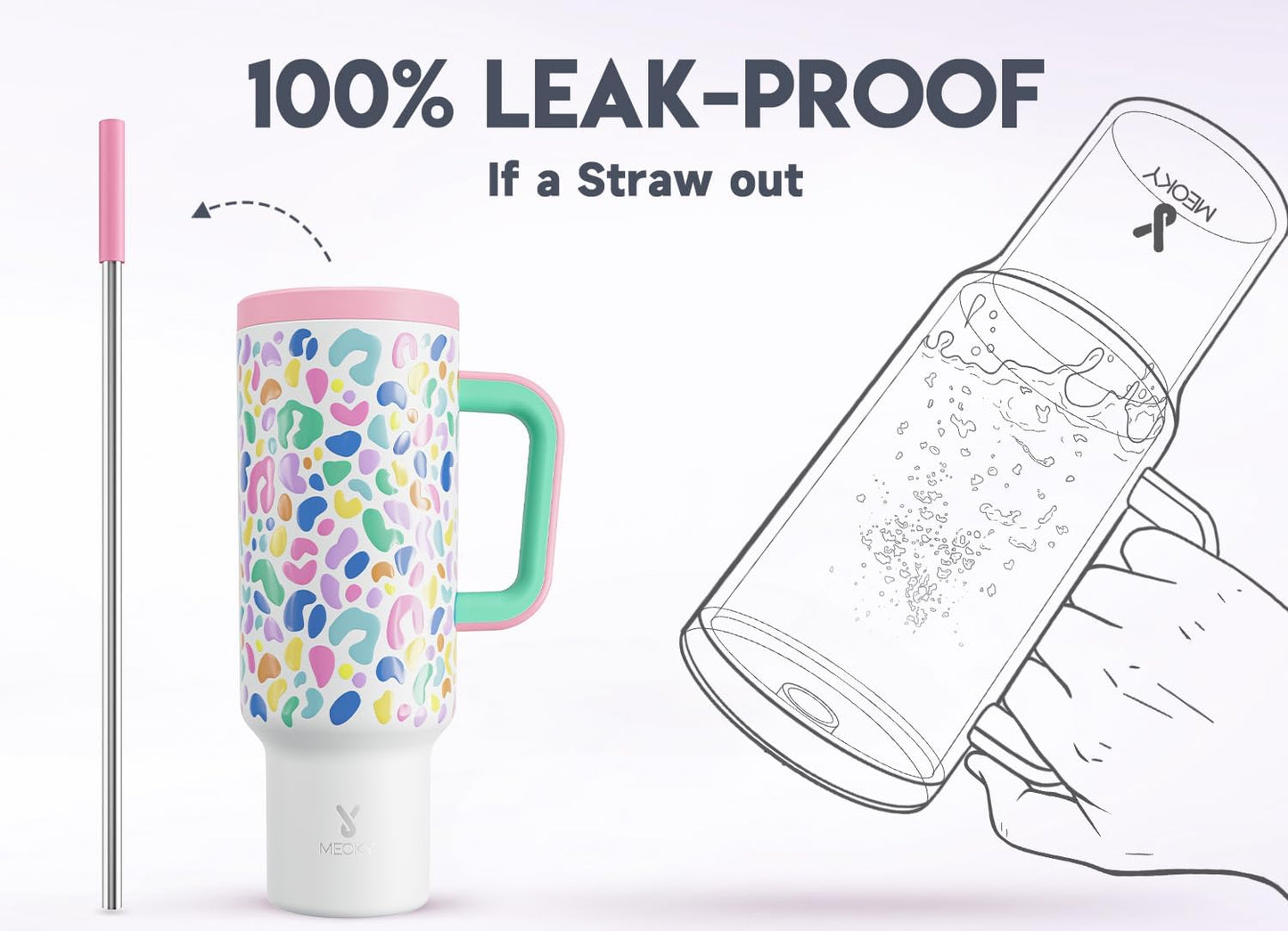 Meoky 40 oz Tumbler with Handle and Straw: Stainless Steel Insulated Tumbler with Lid and Straw - 100% Leak Proof Tumbler for Car Cup Holders - Travelers Commuters Workers, Donut