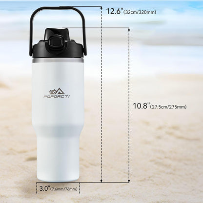 Insulated Tumbler,34 oz Stainless Steel Water Bottle, BPA-Free, Double-Walled Vacuum, Flip Straw for Travel, Keeps Drinks Hot & Cold for 12 Hours,For Outdoors Car Gym Office (White)