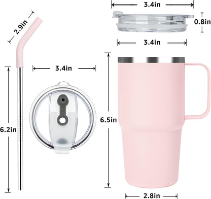 Sursip Insulated Coffee Mug with Handle and Lid, 24 oz Double Wall Vacuum Travel Thermal Coffee Tumbler with Straw for Home, Office Stainless Steel Coffee Cup - Leak proof, BPA Free (Black-1 Pack)