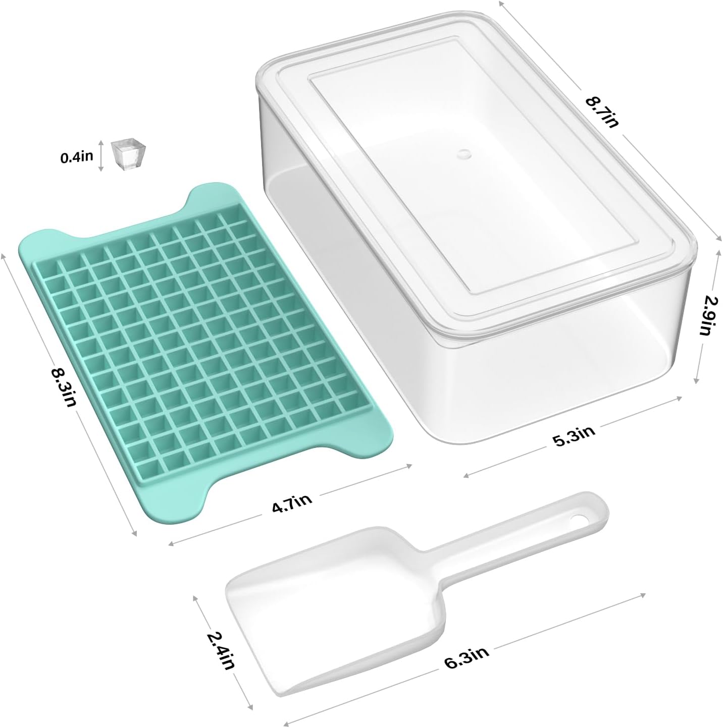 Mini Ice Cube Tray for Freezer: FDDBI Small Ice Trays for Freezer with Bin - 117×4PCS Easy Release Nugget Ice Tray - Crushed Ice Tray with Container