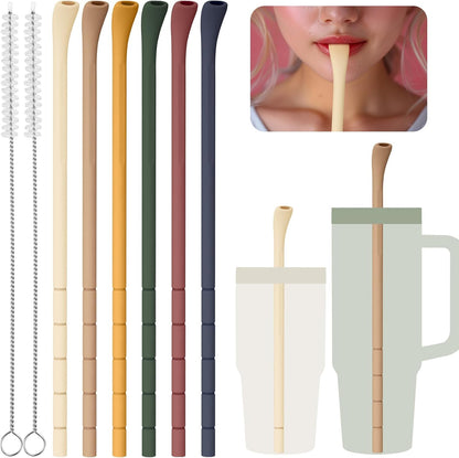 NiHome 6PCS Silicone Anti-Wrinkle Straws Fit for 40oz 30oz Stanley Tumblers w/Brushes, Customizable Length Wrinkle Free Straws for Various Size Cups, No Wrinkle Reusable Straws for Lip (Macaron)