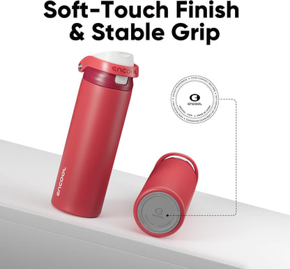 ENCOOL Leakproof Insulated Water Bottle with Straw Dual-Sip Water Bottle Bag-Safe Design for Work, Commute & Gym – Keeps Drinks Cold All Day, 24 oz, Lemonade Pink - Colors B