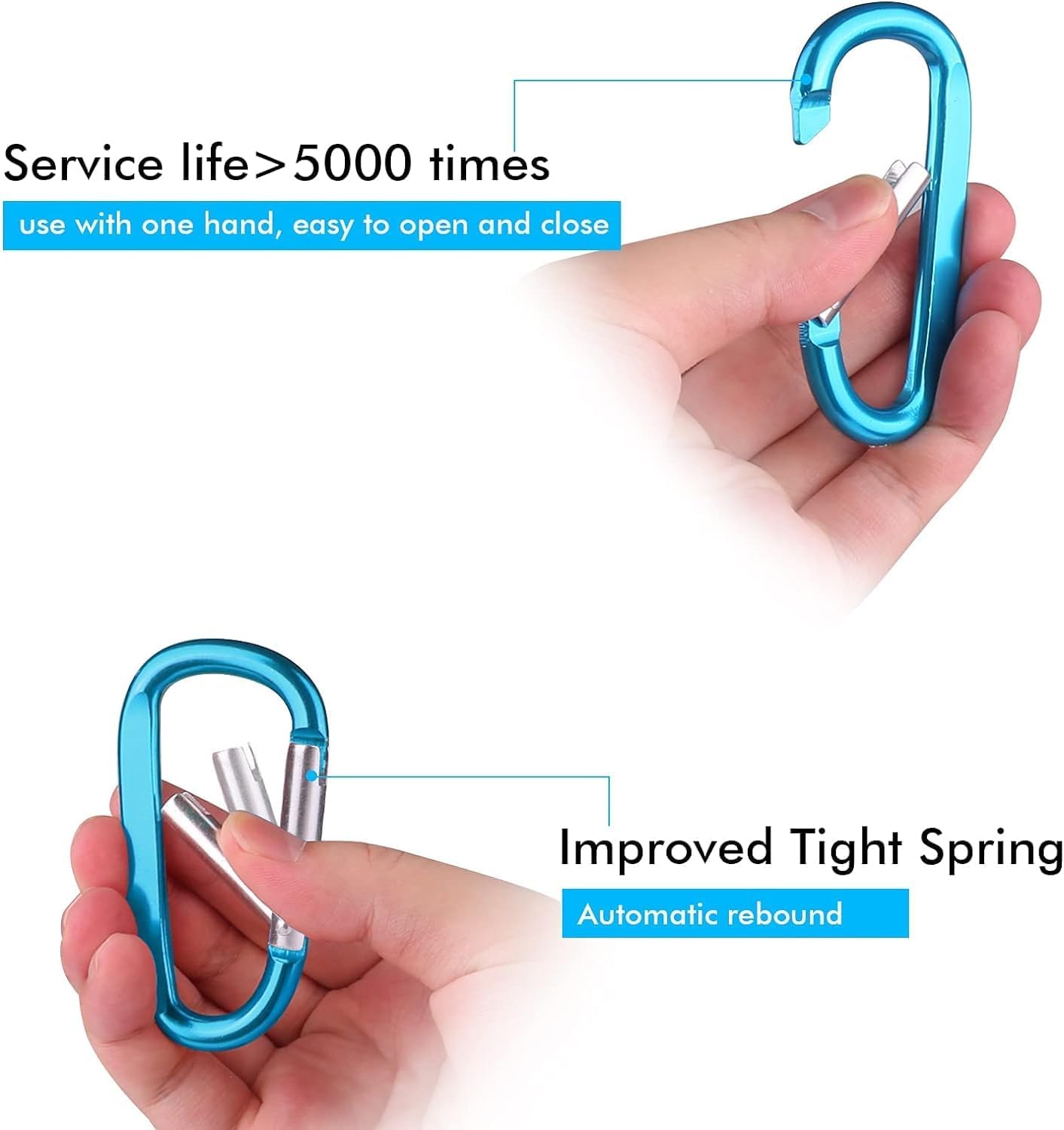 CampTek Carabiner Caribeaner Clip,3" Large Aluminum D Ring Shape Carabeaner with Keyring Keychain Hook