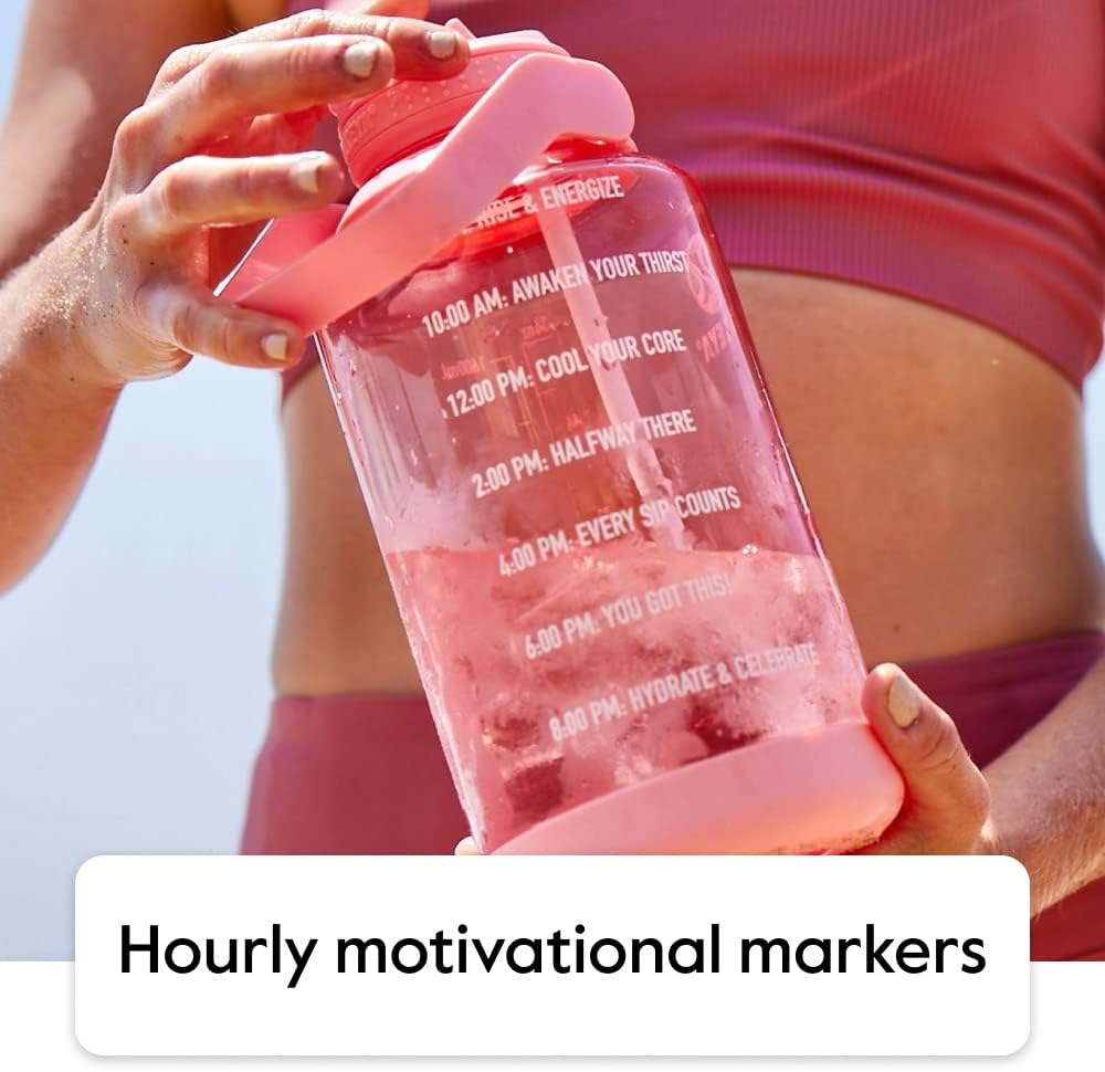Takeya Motivational Water Bottle with Straw Lid and Time Marker (64 oz, Vivacity Purple) - Leakproof, BPA Free Water Bottle for Daily Intake Tracking