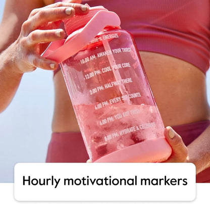 Takeya Motivational Water Bottle with Straw Lid and Time Marker (64 oz, Vivacity Purple) - Leakproof, BPA Free Water Bottle for Daily Intake Tracking