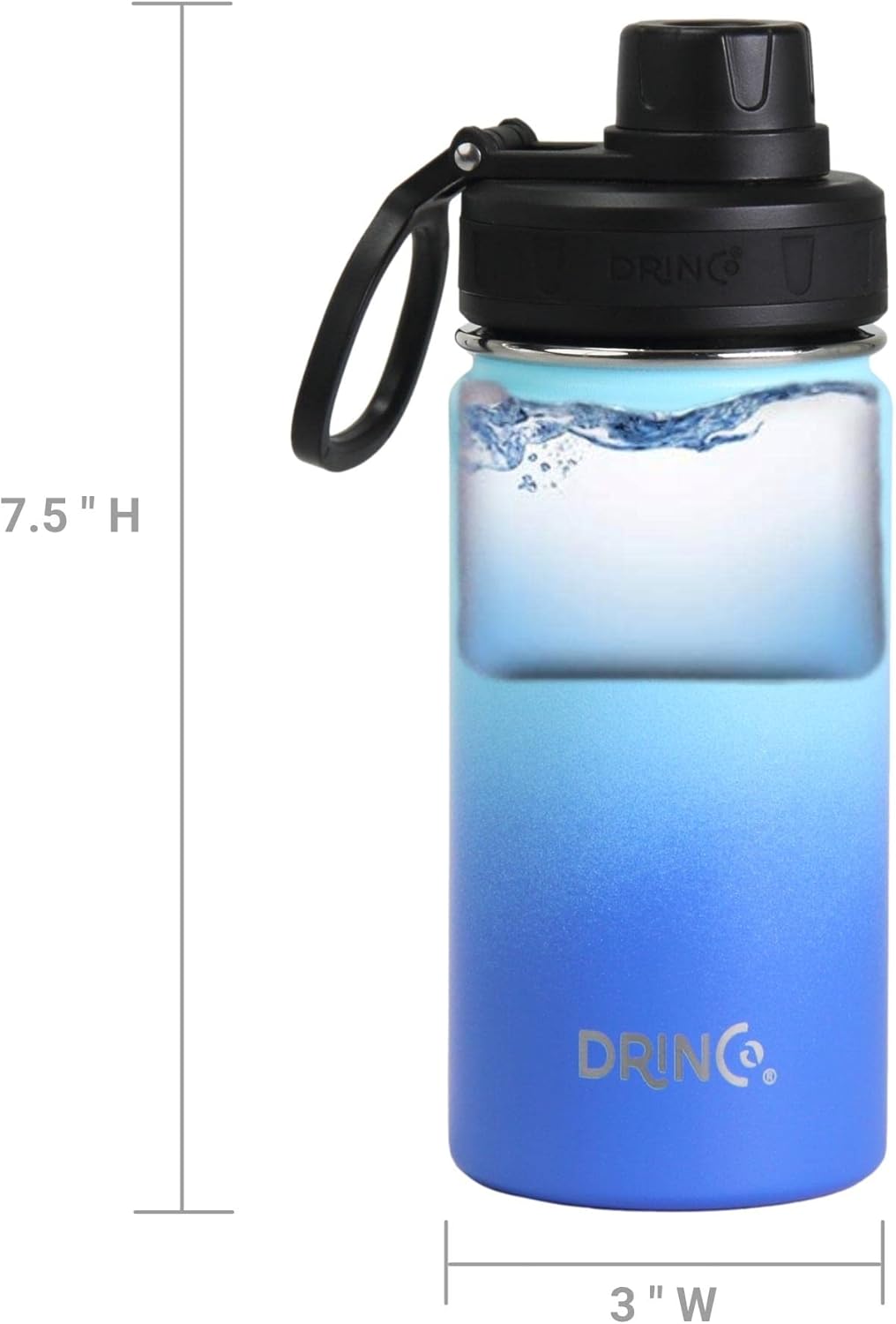 Drinco Stainless Steel Water Bottle Spout Lid Vacuum Insulated Double Wall Water Bottle Wide Mouth (40oz 32oz 22oz 18oz 14oz) Leak Proof Keep Cold Sport Camping Hiking (22 oz, 22oz Black)