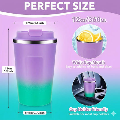 Volhoply 12 oz Double Wall Insulated Vacuum Travel Coffee Mugs with Flip Lid Bulk 2 Pack,Reusable Stainless Steel Leak Proof Coffee Cup,Portable Cafe Thermal Tumbler for Hot & Cold Drinks(Mix,2 Set)