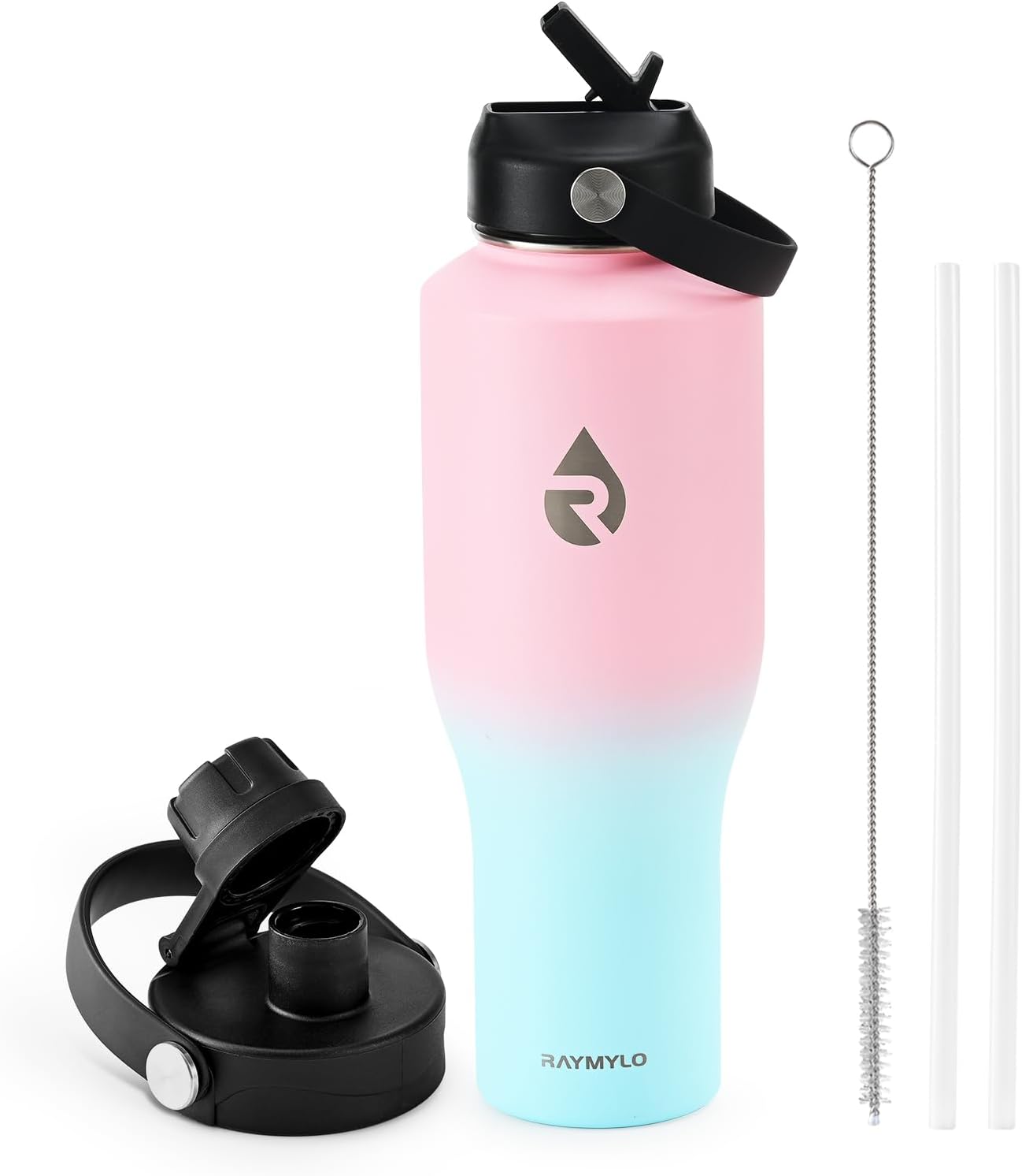 RAYMYLO 40 oz Insulated Water Bottle with Straw fit in Car Cup Holder, Triple Wall Vacuum Stainless Steel(Cold 48 hrs, Hot 24 hrs), Leakproof & Non-BPA, Hydro Travel Flask with Straw and Spout Lid