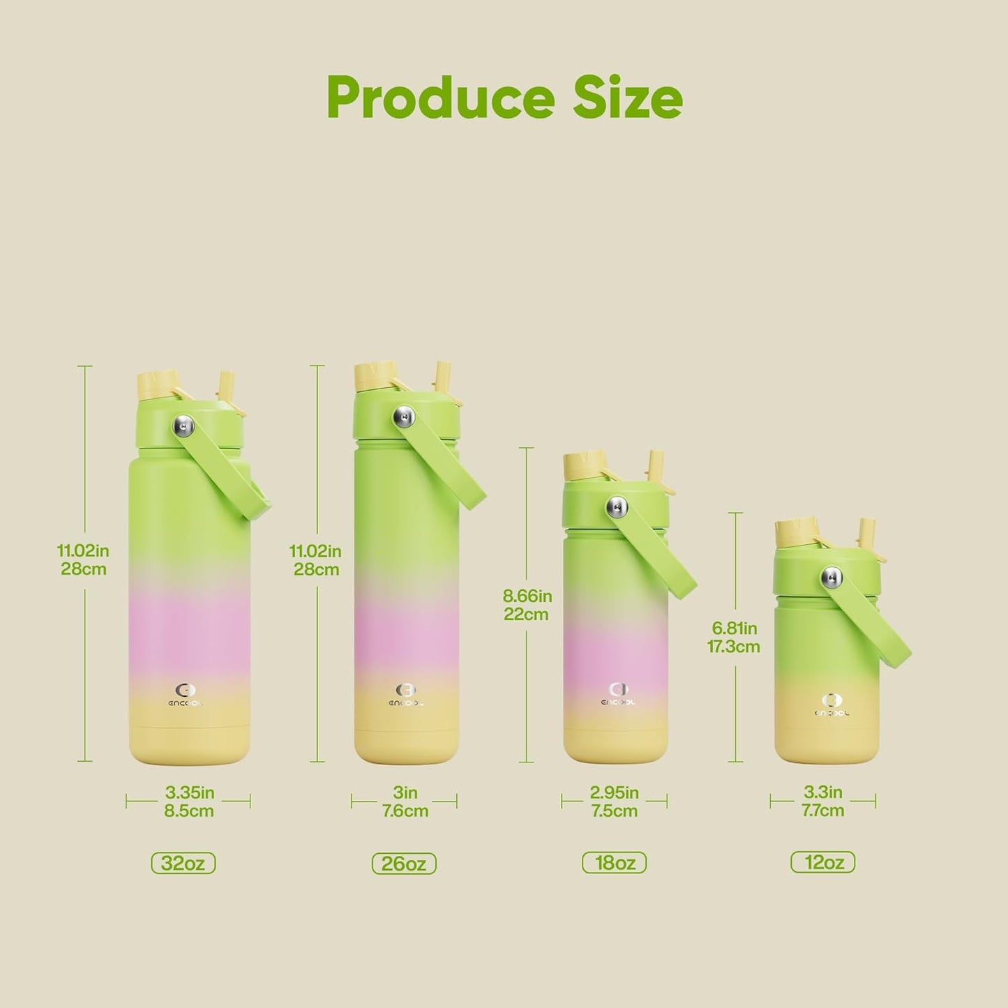 ENCOOL Insulated Water Bottle with Straw Stainless Steel Water Bottle, Leak-Proof, BPA-Free, Double Wall Vacuum Keeps Cold for 24 Hours for Sports, Travel, School (26 oz, Cotton Candy) - Colors C