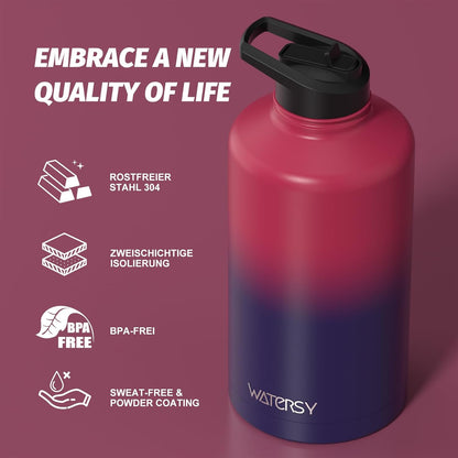 40oz Insulated Water Bottle (Cold for 48 Hrs),BPA Free&Leak Proof,Stainless Steel Water Flask,Water Jug with Straw Spout Lids for Gym,Hiking,Travel,Black Blue
