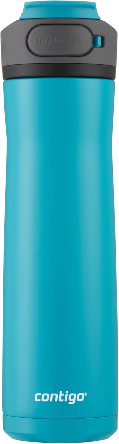 Contigo Cortland Chill 2.0 Vacuum-Insulated Stainless Steel Water Bottle, Spill-Proof Sip Technology, Interchangeable Lid, 24oz, Steel/Licorice, Perfect for Fitness Travel Everyday Use