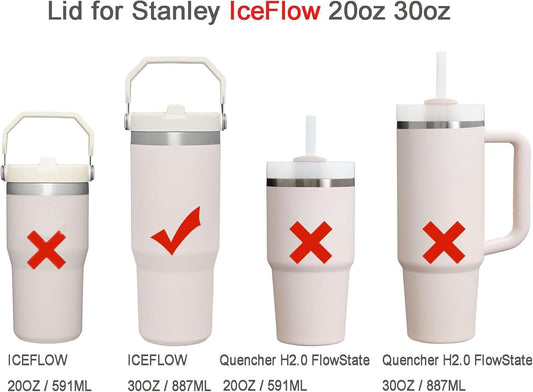 2Pack Replacement Tumbler Lid Fit for Stanley IceFlow 30 oz(Only) Flip Straw Lid, with 2Pcs Reusable Straws,1Pcs Cleaning Brush (White)