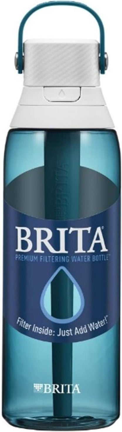 Brita Hard-Sided Plastic Premium Filtering Water Bottle, BPA-Free, Reusable, Replaces 300 Plastic Water Bottles, Filter Lasts 2 Months or 40 Gallons, Includes 1 Filter, Sea Glass - 26 oz.