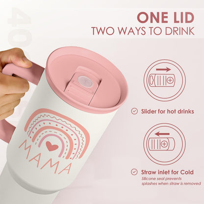 Floral Tumbler with Handle 40oz, Stainless Steel Insulated Tumblers Coffee Travel Mug Cup with Straw, Flower Coffee Cup Gifts for Women Girls, Gift for Her on Christmas Birthday Mothers Day